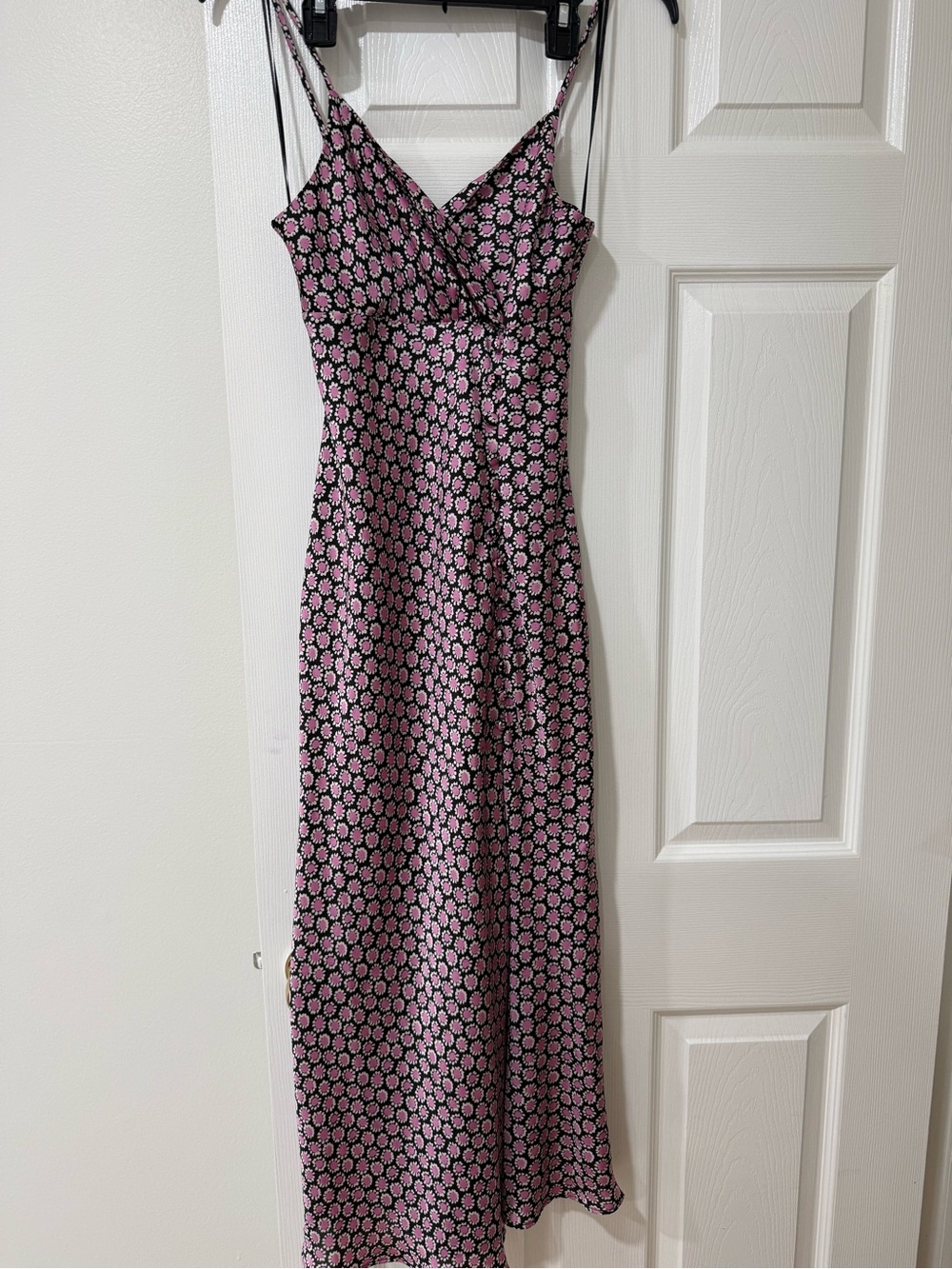 Zara Pink and Black Floral Slip Maxi Dress